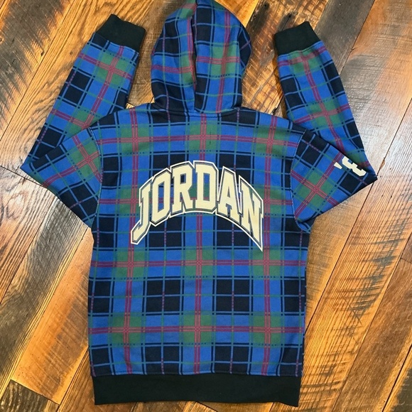 Jordan Essential Holiday Hoodie Men’s Size Small Blue Green Plaid Nike - Picture 10 of 13